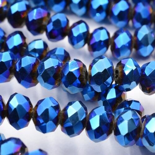 4mm/6mm/8mm Blue Plating Color Rondelle Austria Faceted Crystal Glass Beads Loose Spacer Round Beads for Jewelry Making