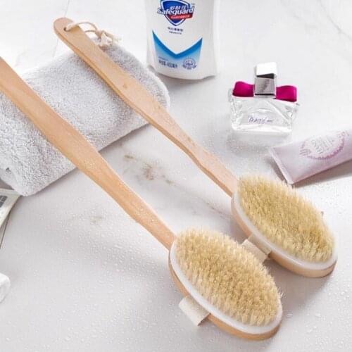 Fashion Hot Natural Long Wooden Bristle Body Brush Massager Bath Shower Back Spa Scrubber LX2160