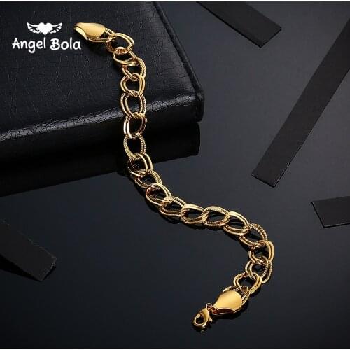 Men Chain Bracelets Gold Color and Copper Bangles for Women,Cuba GP Chain & Link Bracelet Arab Jewelry Gifts Never Faded
