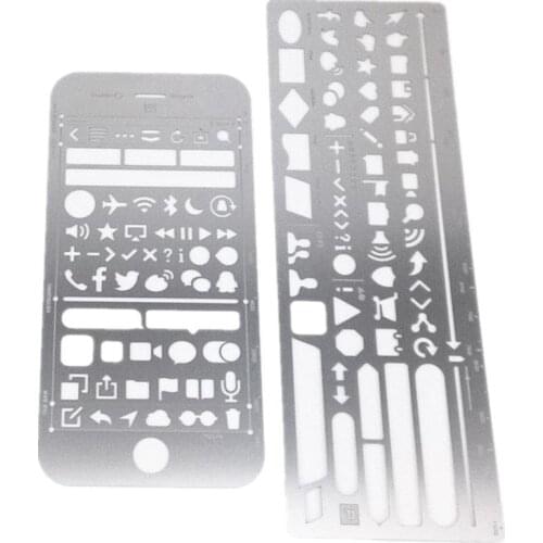 Pack of 2 Stainless Steel Drawing Painting Stencils Scale Template Set Graphics Stencils for Scrapbooking Card and Craft Project