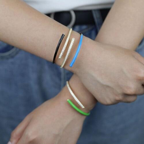 Half cz half Neon colorful enamel open adjust cuff bangle for women fashion
