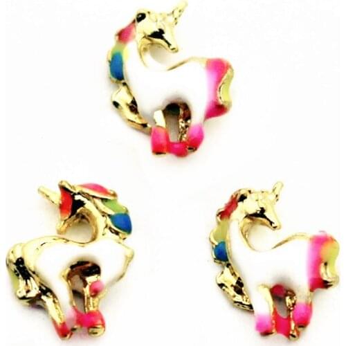 Newest 10pcs/lot Metal 3D Double Enamel Unicorn Floating Charms For Living Glass Lockets Necklace