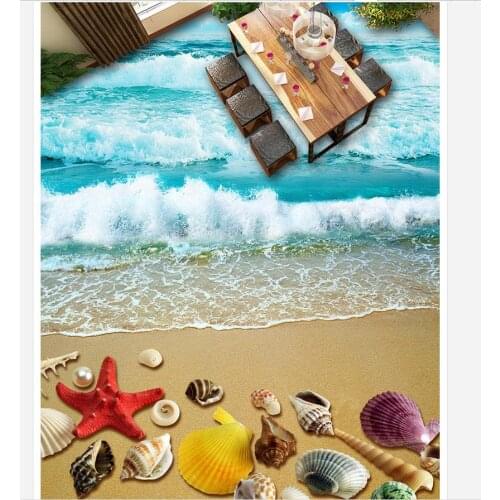 Bathroom pvc wallpaper Beach shells starfish bathroom floor hotel restaurant 3D floor 3d wallpaper