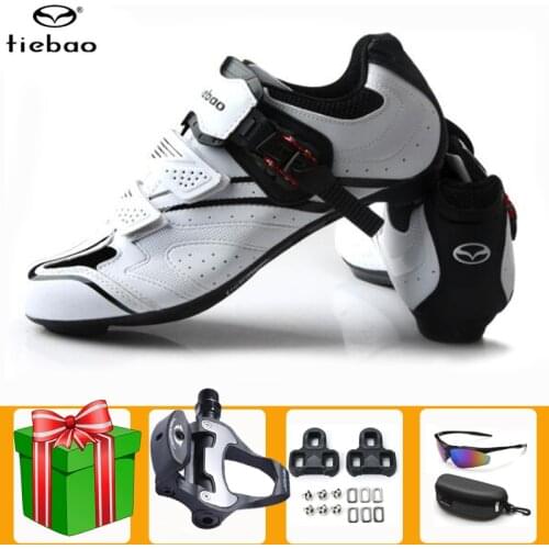 Tiebao Road Cycling Shoes Ultralight Self-Locking White Professional Cleat SPD-SL Pedal Racing Bike Bicycle Men Sneakers Women
