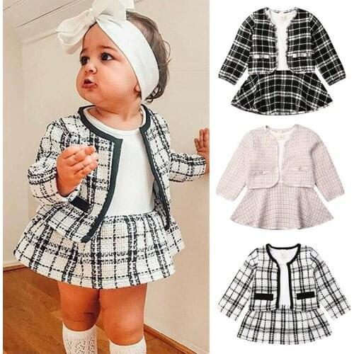2021 Autumn Girls Clothes Set Long Sleeves Dress Suit Warm Coat & Dress Two-Piece 6 Months - 4 Years Children Christmas Overalls