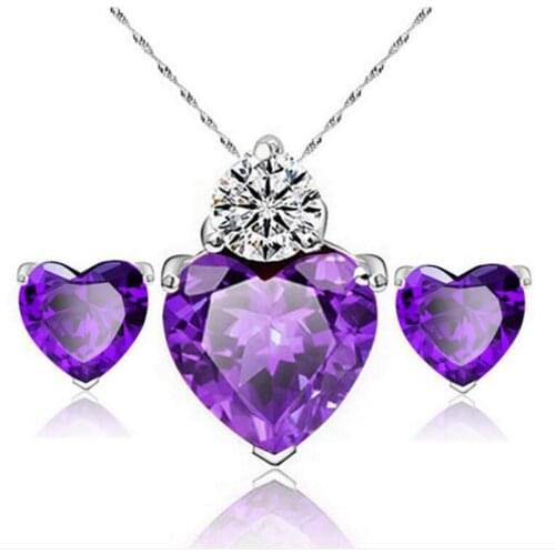 Sincere Heart Sharp Setting Cubic Zirconia Necklace Earrings Set Fashion Color Optional Party Jewelry Sets for Woman