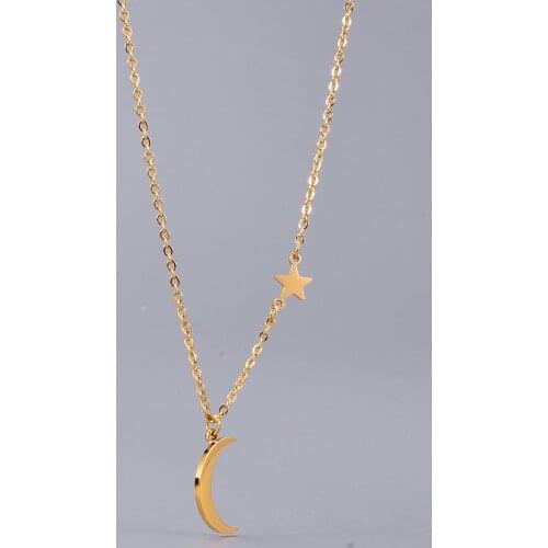Stainless Steel Necklace for Women Moon Star Necklace Pendant on Neck Choker Jewelry