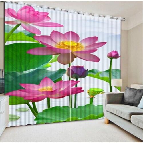 Pink louts curtains Window Blackout Luxury 3D Curtains set For Bed room Living room Office Hotel Home