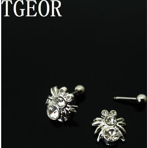 Free shipping Hot earring 1 Pair 16G surgical Stainless Steel animal shape spider ear tragus piercing