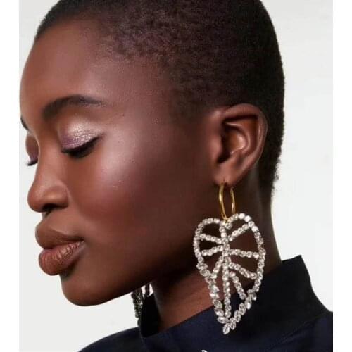 New Fashion Rhinestone Leaf Shaped Women Dangle Earrings Jewelry Fashion Ladys Party Statement Earrings Accessories
