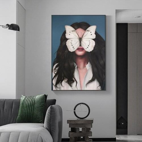 Nordic Girly Butterfly Masked Woman Poster Print Wall Art Canvas Painting Black White Vogue Pictures For Living Room Home Decor