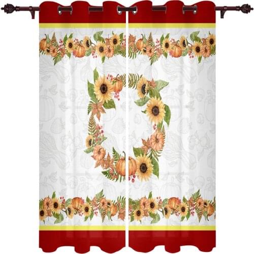 Thanksgiving Plant Texture Pumpkin Window Curtains Kitchen Bedroom Drapes Home Decor Luxury Living Room Backdrop Curtain