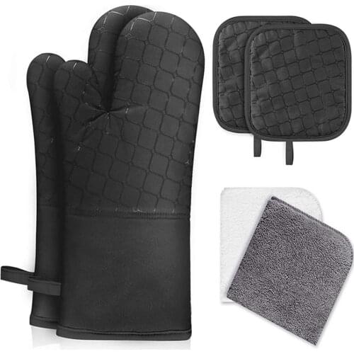 Extended Baking Gloves Oven Mitts with Silicone Non-slip Soft Quilted Cotton Lining Anti-scalding Thicken Tool
