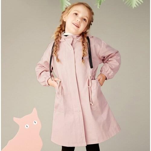 Girl windbreaker Spring Hooded big boy coat foreign gas child medium long windbreaker