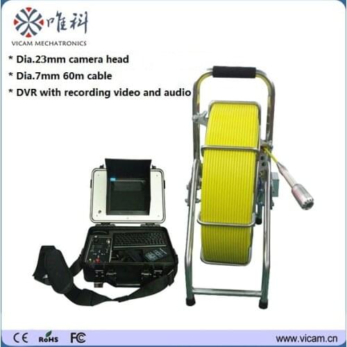 Vicam 23mm stainless steel skid 60m fibreglass push rod cable waterproof video sewer pipeline inspection camera