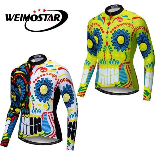 Weimostar Cycling Jersey Men Skull Winter Bike Clothing Shirts Long Sleeve Ropa ciclismo MTB Bicycle Jersey Sports Bike Jersey