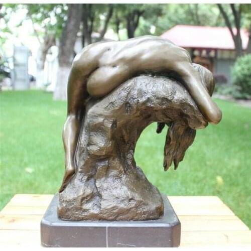 West Art Deco Pure Bronze Copper Marble Naked Ponder Women The Body Art Statue