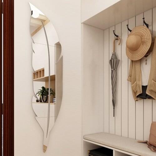 Mirror Wall Stickers feather shape Living room bedroom acrylic wall paper Home Holiday decoration self-adhesive sliver sticker