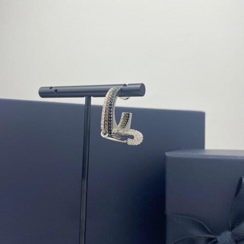 SLJELY Fashion S925 Sterling Silver Single Khaki Grey White Triple Safety Pin Earring AAA Zirconia 1pc for Women Brand Jewelry