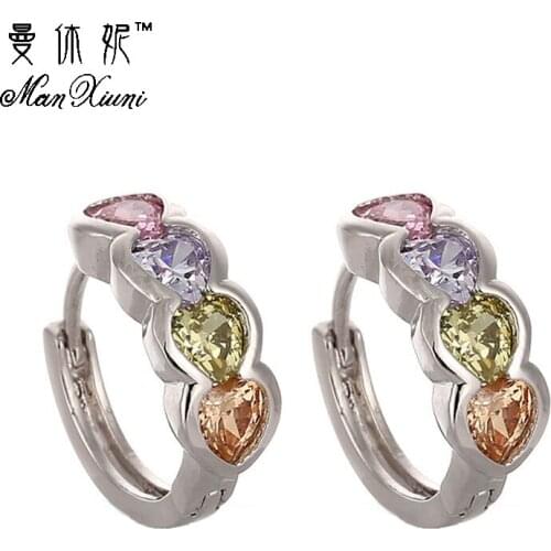 Women Fashion Sweety Cubic zirconia Heart Earrings Colorful Cubic zirconia Beautiful Stud Earrings Party Jewelry Accessory