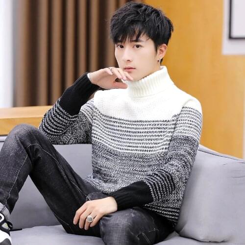 Winter Turtleneck Sweater Mens Knitted Sweater Korean Style New Autumn Clothes Thicken Bottoming Cotton Fashion Coat