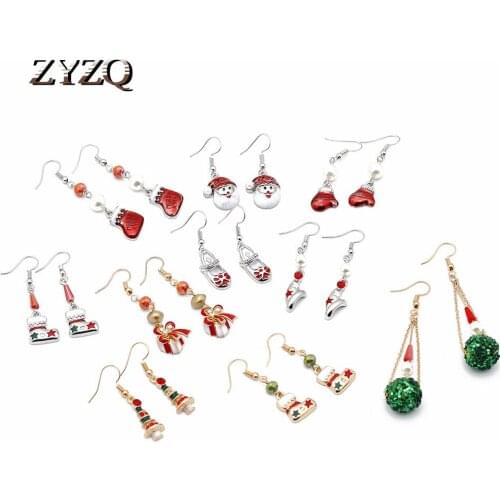 ZYZQ Christmas Earrings For Women Kawaii Santa Claus Shoes Long Earrings Xmas Female Jewelry Hook Short Earing New Years Gift