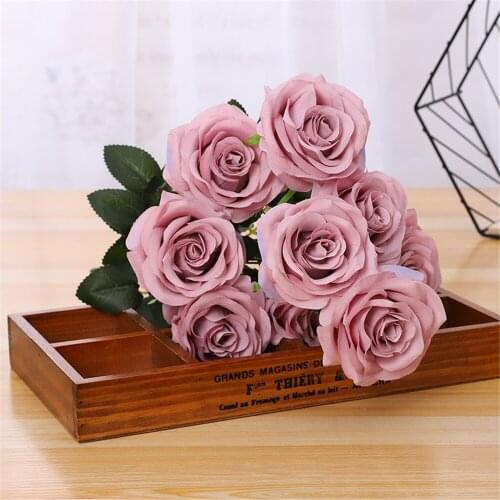 1 Bunch European Vintage Artificial Silk Tea Rose Flowers 10 Heads Bouquet Wedding Home Retro Fake Flower Party Diy Decoration