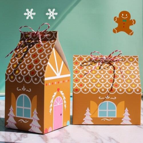 10pcs House Shape Christmas Candy Cookies Bags with Ribbon Baking Packing Wedding Birthday Party Decoration Christmas Gift Bags
