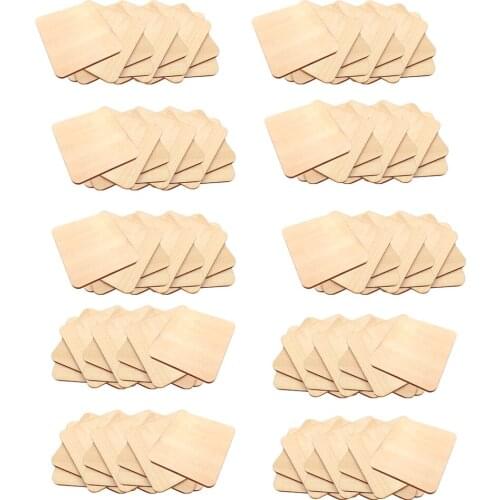 100pcs Natural Square Wooden Slices Log Square Chips DIY Wood Craft Supplies for Sand Table Model Model Making Courtyard Decor