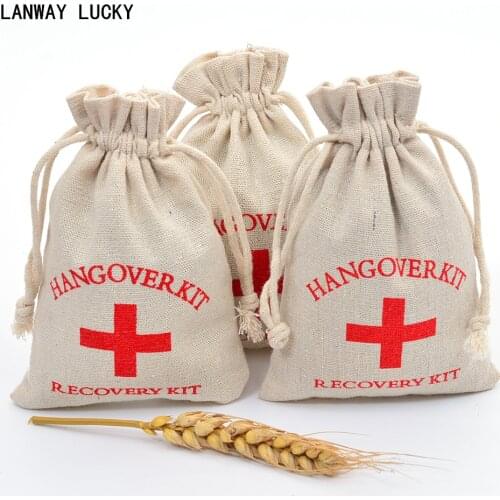 10x15cm personalized Wedding Hangover Kit Cross Cotton Gift Pouch pack of 50 Cotton Linen Packaging Bag