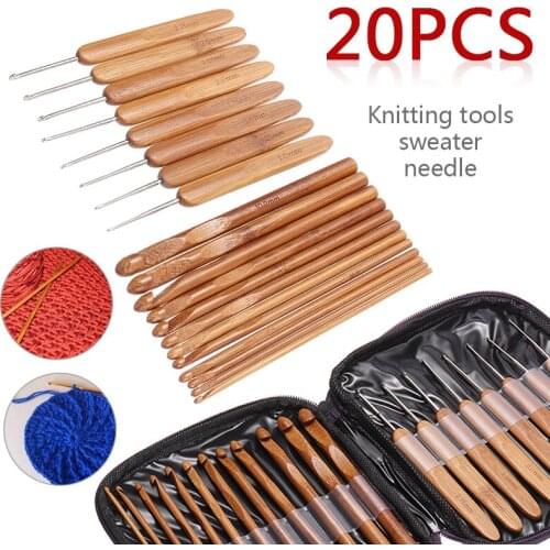 20pcs Bamboo Wooden Hook Crochet Kit Hand Weave Knitting Needles For Loom Tool DIY Crafts Knitting Accessory