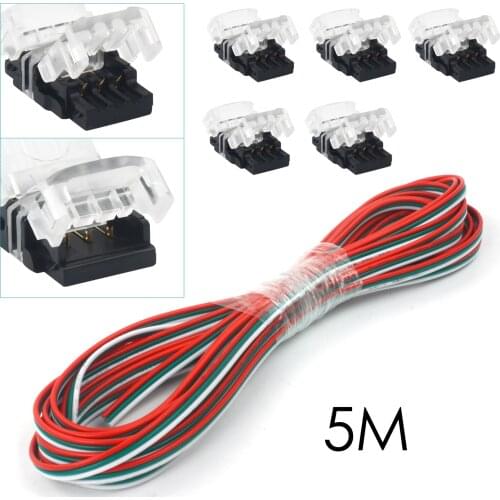 3Pin 10mm Led Strip Light Connectors with 5M Extension Cable for 5050 LED Strip Lights Strip to Wire Quick Connection