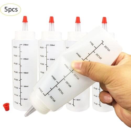 5PCS BBQ Ketchup Sauce Dispenser Bottles Olive Oil Dispensing Bottle Salad Squeeze Jar with Cap Safe Plastic White Kitchen Tools