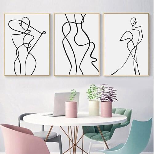 Abstract Simple Curve Wall Art Canvas Painting Black White Figure Painting Posters And Prints Wall Pictures For Bedroom Decor