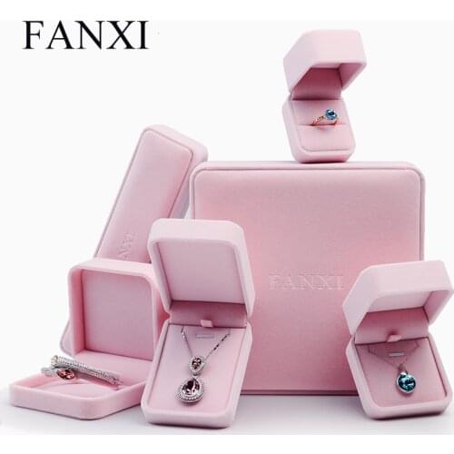 FANXI Pink Velvet Jewelry Gift Box Ring Earrings Necklace Pendant Bracelet Packaging Storage Box Wedding Engagement Hot Sale