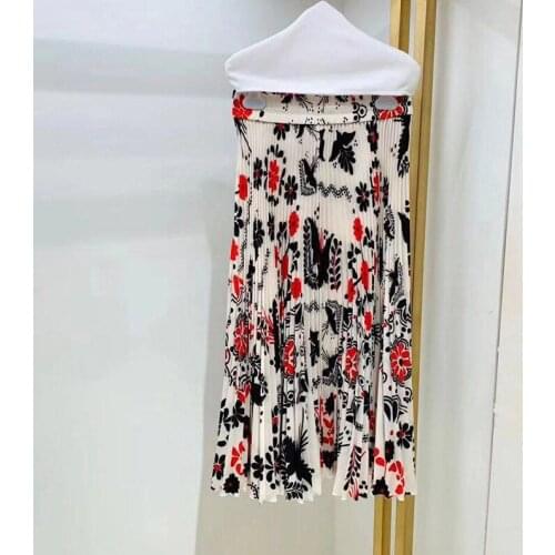 Patads Italian fashion red spring and summer style ten thousand ink painting printing high waist casual skirt