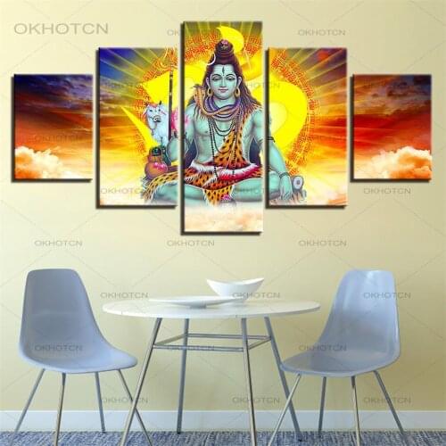 HD Printed Decor Home Living Room Wall Art Painting 5 Pieces Hindu God Lord Shiva And Sunshine Landscape Canvas Pictures Modular
