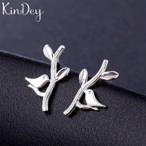 Kindey New Silver Color Bird Leaf Earrings For Women Christmas Gift Wedding Statement Jewelry Pendientes Brincos
