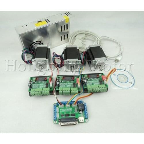 CNC 3 Axis controller kit, 3pcs TB6560 stepper motor driver + 5 axis breakout board + 3pcs Nema23 270 Oz-in motor + power sup