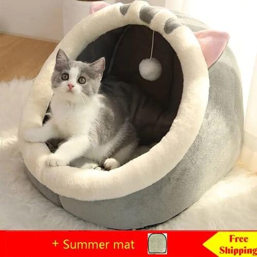 Cat Bed Warm Pet Basket Cozy Kitten Lounger Cushion Cat House Tent Very Soft Small Dog Mat Give Away Summer Mat Pet Accessories