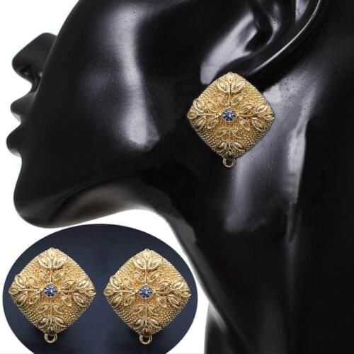 Square Leaf Flower Earrings Post with Hanger Connectors DIY African Women Clip Stud Dangle Hanging Earrings Jewelry Findings