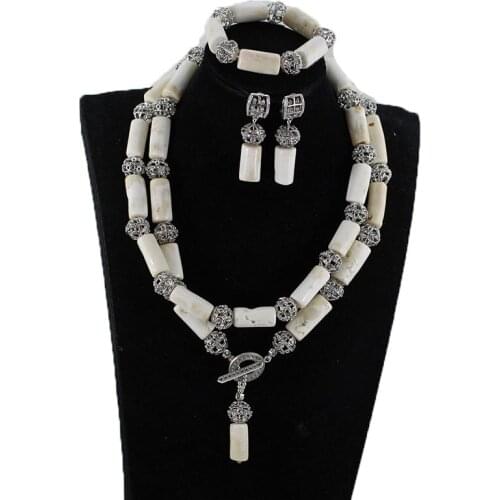 Fashion White and Silver Coral African Beads Jewelry Sets Indian Bridal Pendant Statement Necklace Set Real Coral Beads CNR059
