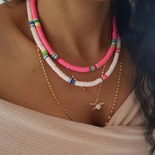 Fashion Stacked Clavicle Chain Choker Colored Soft Bohemian Bead Necklace For Women Beach Style Personality All-Match Jewelry