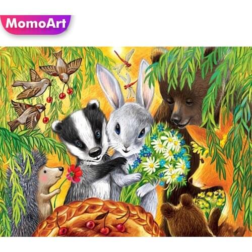 MomoArt Hedgehog Diamond Embroidery Needlework Diamond Painting Animal Cross Stitch Mosaic Rabbit Full Drill Square Home Decor