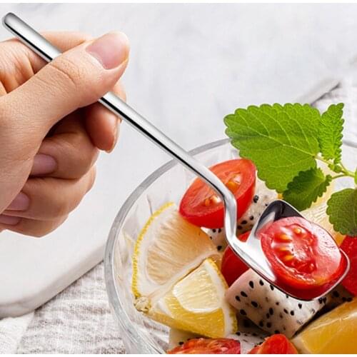Stainless Steel Coffee Spoon Fruit Fork Color Ice Cream Spoon Long Handle Creative Cake Fork Kitchen Dessert Tools Accessories