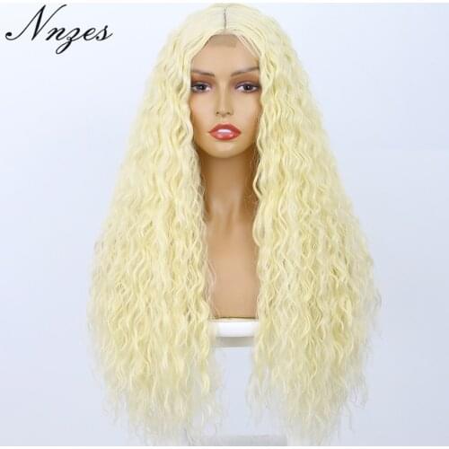 AISI HAIR 24inches Synthetic Wigs Long Kinky Curly Blonde Wig Black Pink Red Middle Part Hair for Women Heat Resistant Fiber