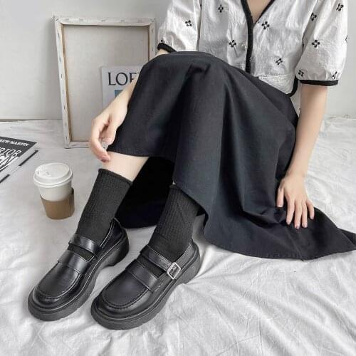 2021 new thick bottom black retro Mary Jane jk shoes British small leather shoes women summer thin belt skirt