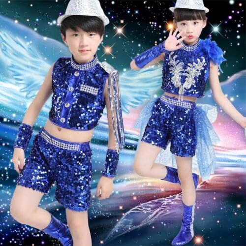 New Girl Boy Jazz Dance For Girls Kid Hip Hop Dancing Children Performance Jazz Costume For Boys Modern Dance Costumes for Girls