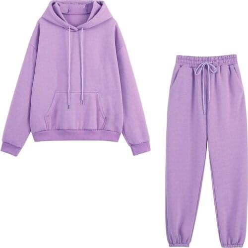 Autumn Women Hoodies Tracksuits Fashion Fleece Hooded Sweatshirt Two Pieces Set Casual Long Sleeve Solid Hoodie Sport Pants Suit
