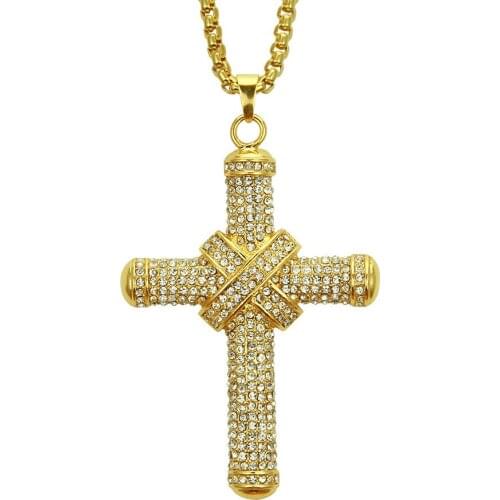 New Alloy Hip Hop Full Diamond Cross Accessories Necklace Cuba Chain Hiphop Pendant European And American Fashion Accessories